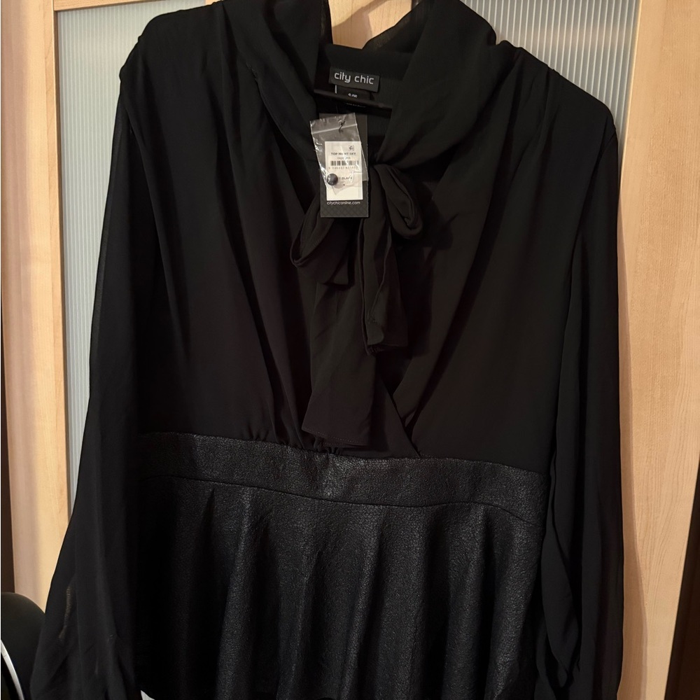 City Chic Black Top with Textured Waist